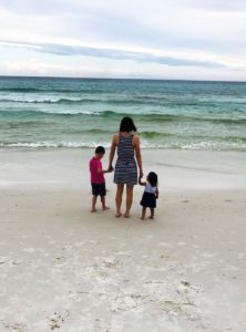 Mom with kids at beach