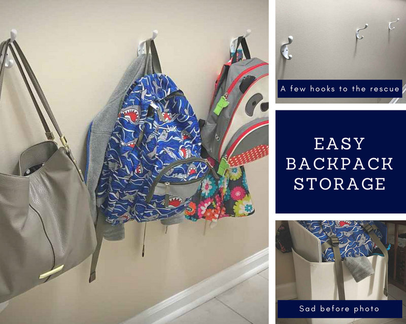 DIY Easy Backpack Storage, jessicagoodpaster.com