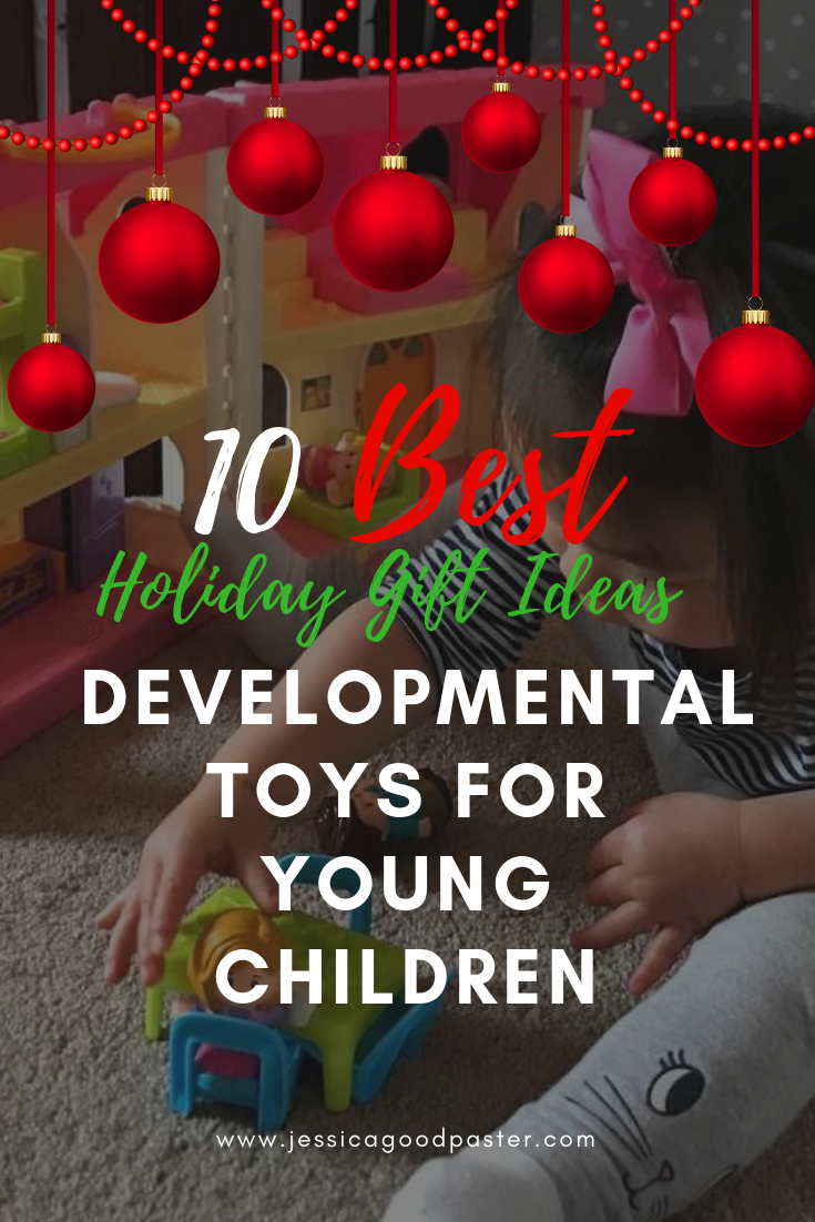 10 Best Developmental Toys for Young Children | Holiday gift ideas for kids! Find the perfect gift for infants, toddlers, and preschoolers while promoting their development and learning. These educational toys are fun and will make everyone happy on Christmas morning! #giftideas #toysforboys #christmasgifts #toddleractivities #preschoolers #speechtherapyactivities #occupationaltherapy #physicaltherapy #giftguide #development