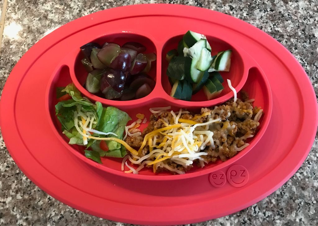 Deconstructed Taco Salad, Grapes, Cucumber Toddler Meal