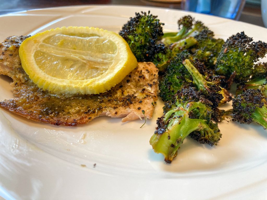 Garlic Roasted Salmon and Broccoli Always Eat After 7PM recipe