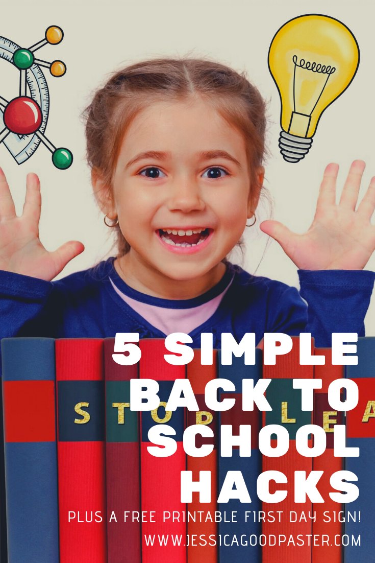 5 Simple Back-to-School Hacks | Download your FREE printable first day of school sign! Plus, these 5 back-to-school ideas will save you time, money, and headache as you prepare for the new school year. #backtoschool #freeprintable #school #schoolroutine #schoolhacks #schoolsupplies  #firstdayofschool