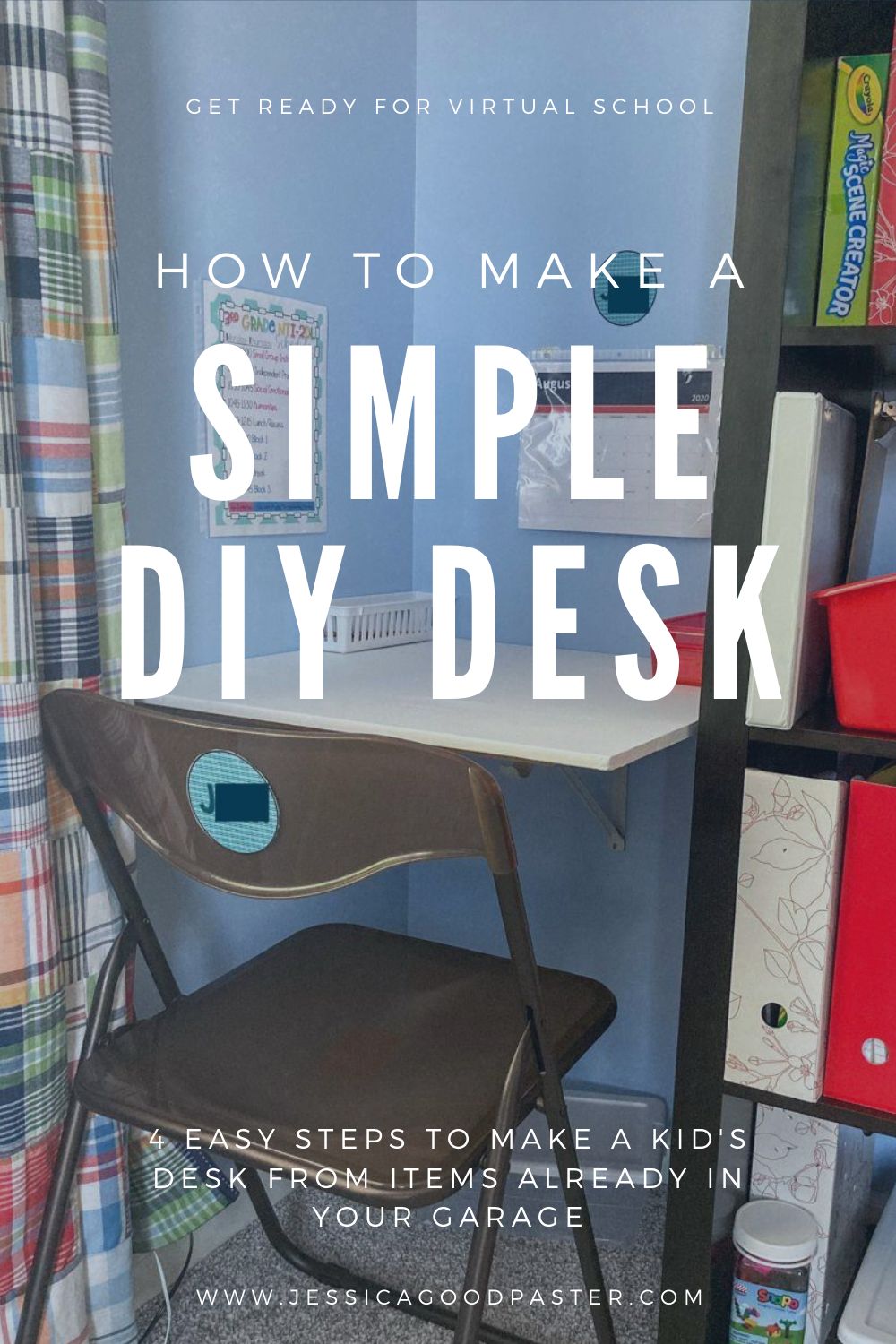 How to Make a Simple DIY Desk | Make the perfect virtual learning workspace from scratch for less than $20 with these easy instructions. This DIY desk is cheap can be used in a kid's bedroom, playroom, or office. It is great for small spaces and I made the desk from materials already in my garage in time for back to school. #backtoschool #diydesk #virtuallearning #distancelearning #homeschool #backtoschool2020