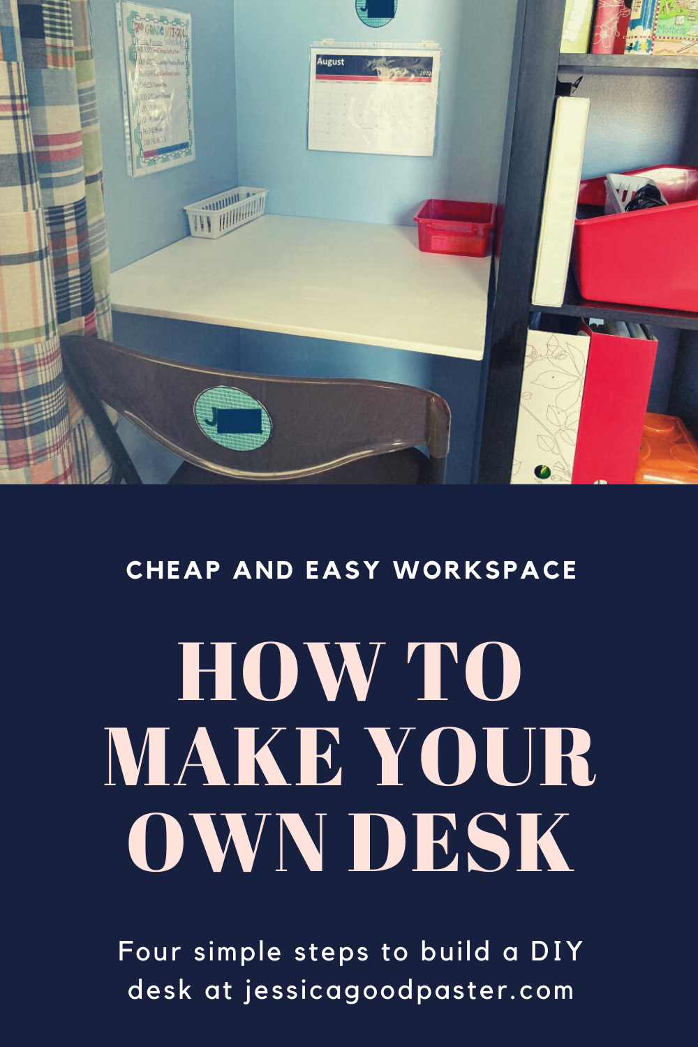 How to Make a Simple DIY Desk | Make the perfect virtual learning workspace from scratch for less than $20 with these easy instructions. This DIY desk is cheap can be used in a kid's bedroom, playroom, or office. It is great for small spaces and I made the desk from materials already in my garage in time for back to school. #backtoschool #diydesk #virtuallearning #distancelearning #homeschool #backtoschool2020