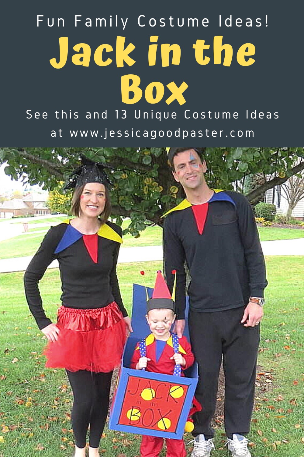 Jack in the Box Family Costume and 13 Unique Halloween Costume Ideas for Your Family or Group! Find the perfect costume for individuals, couples, families, groups, and kids. Includes some of the best DIY costume ideas as well. #halloween #costumes #halloweencostumes #couplecostumes #groupcostume #diycostumes #familycostume #trunkortreat