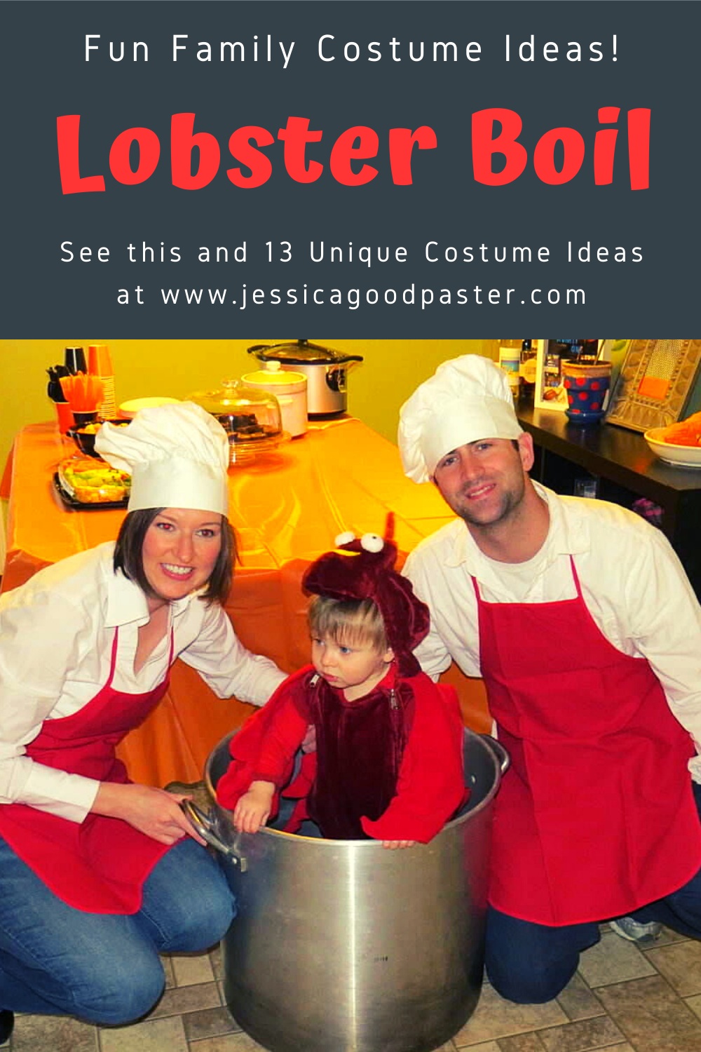 Lobster Boil Family Costume and 13 Unique Halloween Costume Ideas for Your Family or Group! Find the perfect costume for individuals, couples, families, groups, and kids. Includes some of the best DIY costume ideas as well. #halloween #costumes #halloweencostumes #couplecostumes #groupcostume #diycostumes #familycostume #trunkortreat