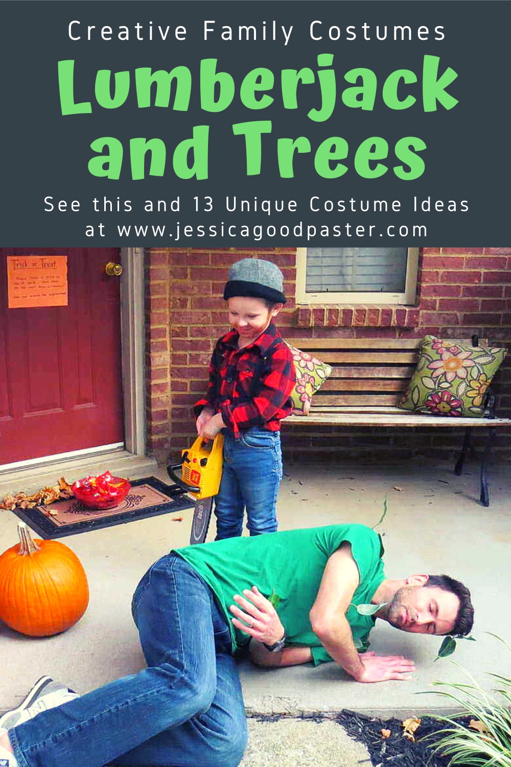 Lumberjack and Trees Family Costume and 13 Unique Halloween Costume Ideas for Your Family or Group! Find the perfect costume for individuals, couples, families, groups, and kids. Includes some of the best DIY costume ideas as well. #halloween #costumes #halloweencostumes #couplecostumes #groupcostume #diycostumes #familycostume #trunkortreat