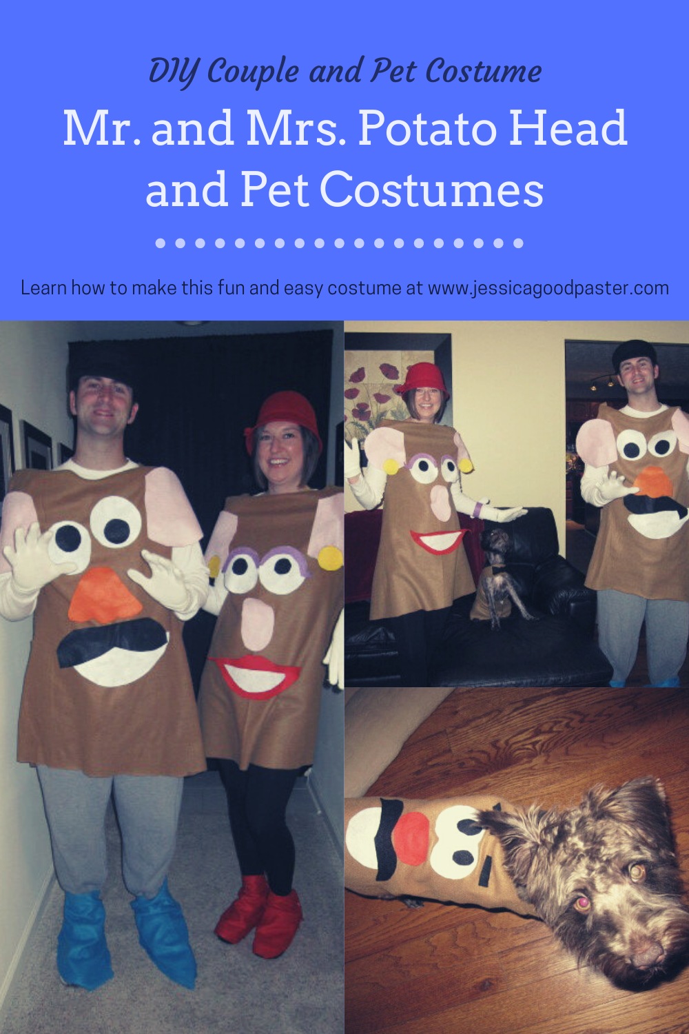 DIY Mr. And Mrs. Potato Head with Pet and 13 Unique Halloween Costume Ideas for You, Your Family, or Group! Find the perfect costume for individuals, couples, families, groups, and kids. Includes some of the best DIY costume ideas as well. #halloween #costumes #halloweencostumes #couplecostumes #groupcostume #diycostumes #familycostume #trunkortreat