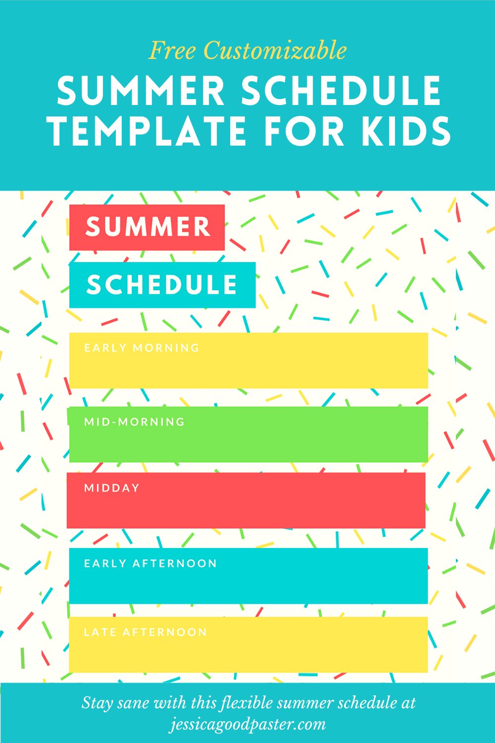 Save your sanity this summer with this customizable, free printable summer schedule template for kids. This flexible daily schedule works for toddlers, preschoolers, elementary kids, and beyond. Plus, get ideas for activities, chores, outside time, playing with siblings, and more. 